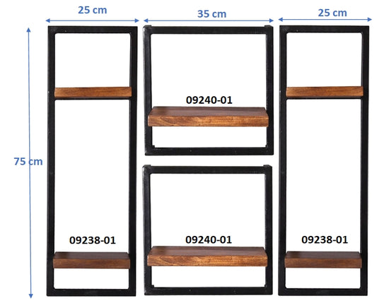 277195 PANAMA Wandregal-Set, 4-teilig Natur / Antikschwarz - Voelpe