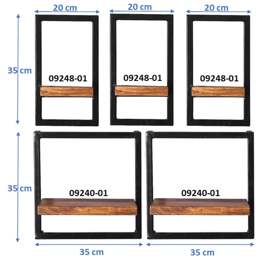 277197 PANAMA Wandregal-Set, 5-teilig Natur / Antikschwarz - Voelpe