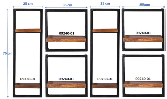 277198 PANAMA Wandregal-Set, 6-teilig Natur / Antikschwarz - Voelpe