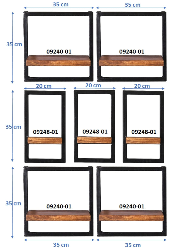 277200 PANAMA Wandregal-Set, 7-teilig Natur / Antikschwarz - Voelpe