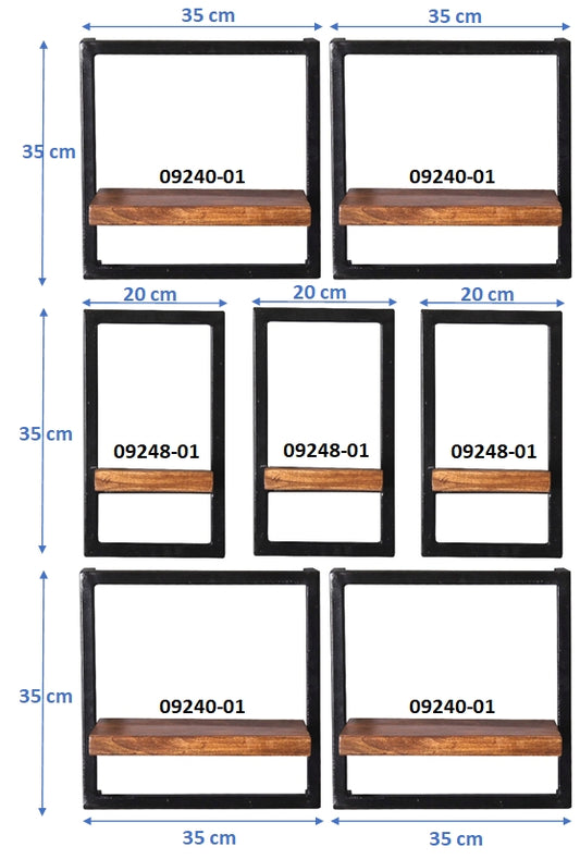 277200 PANAMA Wandregal-Set, 7-teilig Natur / Antikschwarz - Voelpe