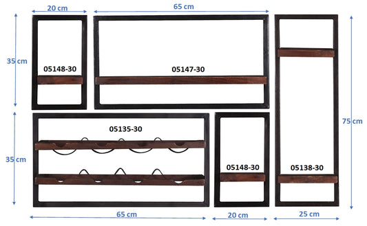 276945 ALMIRAH Wandregal-Set, 5-teilig Braun, Schwarz - Voelpe