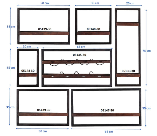 276946 ALMIRAH Wandregal-Set, 7-teilig Braun, Schwarz - Voelpe