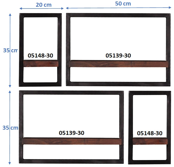 276947 ALMIRAH Wandregal-Set, 4-teilig Braun, Schwarz - Voelpe