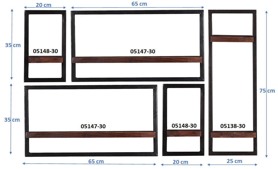 276948 ALMIRAH Wandregal-Set, 5-teilig Braun, Schwarz - Voelpe