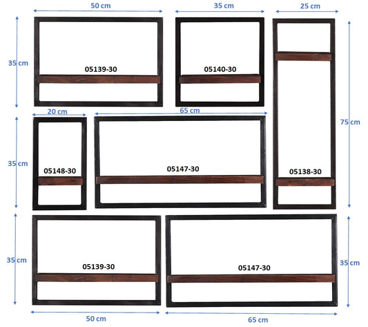 276949 ALMIRAH Wandregal-Set, 7-teilig Braun, Schwarz - Voelpe