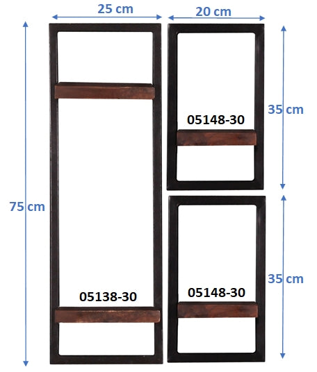 276950 ALMIRAH Wandregal-Set, 3-teilig Braun, Schwarz - Voelpe