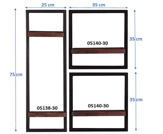 276951 ALMIRAH Wandregal-Set, 3-teilig Braun, Schwarz - Voelpe