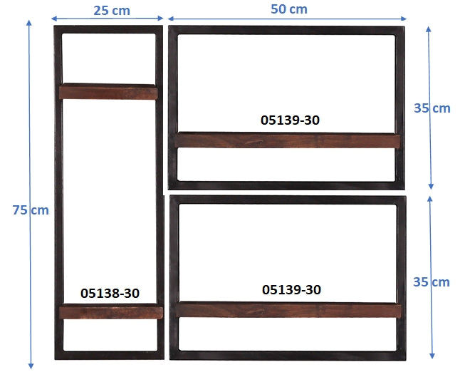 276952 ALMIRAH Wandregal-Set, 3-teilig Braun, Schwarz - Voelpe