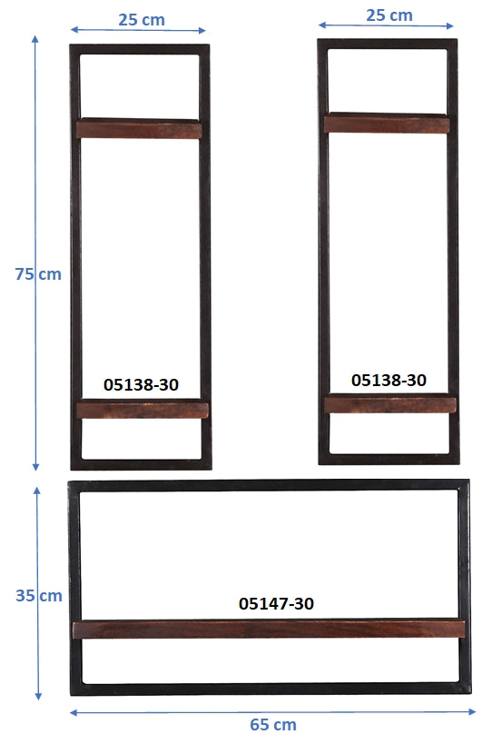 276956 ALMIRAH Wandregal-Set, 3-teilig Braun, Schwarz - Voelpe