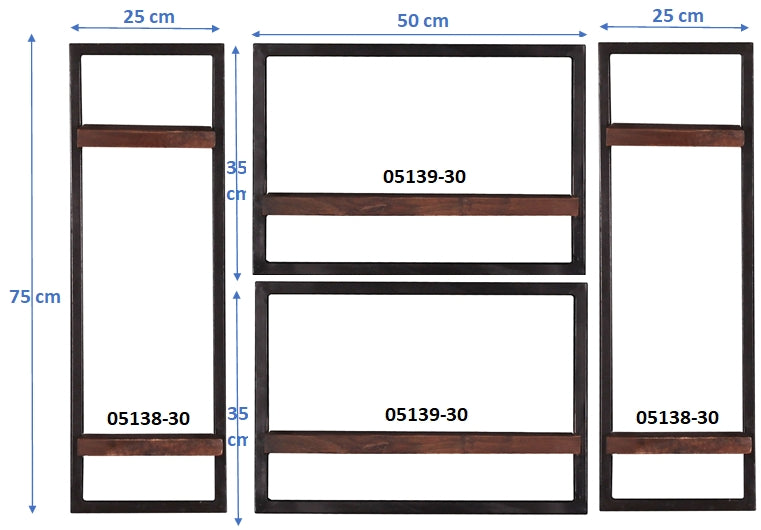 276958 ALMIRAH Wandregal-Set, 4-teilig Braun, Schwarz - Voelpe