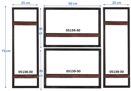 276958 ALMIRAH Wandregal-Set, 4-teilig Braun, Schwarz - Voelpe