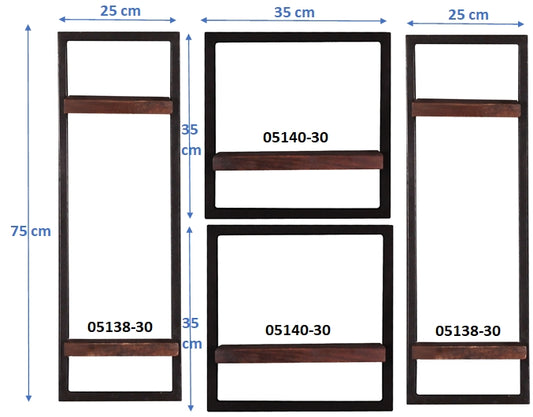 276959 ALMIRAH Wandregal-Set, 4-teilig Braun, Schwarz - Voelpe