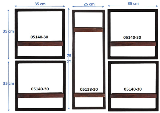 276960 ALMIRAH Wandregal-Set, 5-teilig Braun, Schwarz - Voelpe