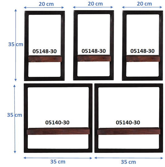 276961 ALMIRAH Wandregal-Set, 5-teilig Braun, Schwarz - Voelpe