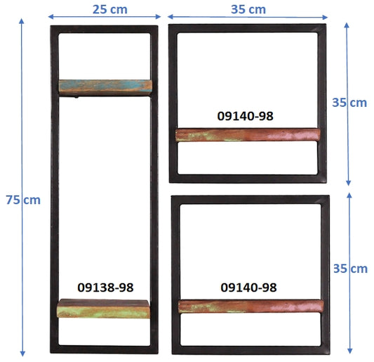 277122 RIVERBOAT Wandregal-Set, 3-teilig Bunt, Schwarz - Voelpe