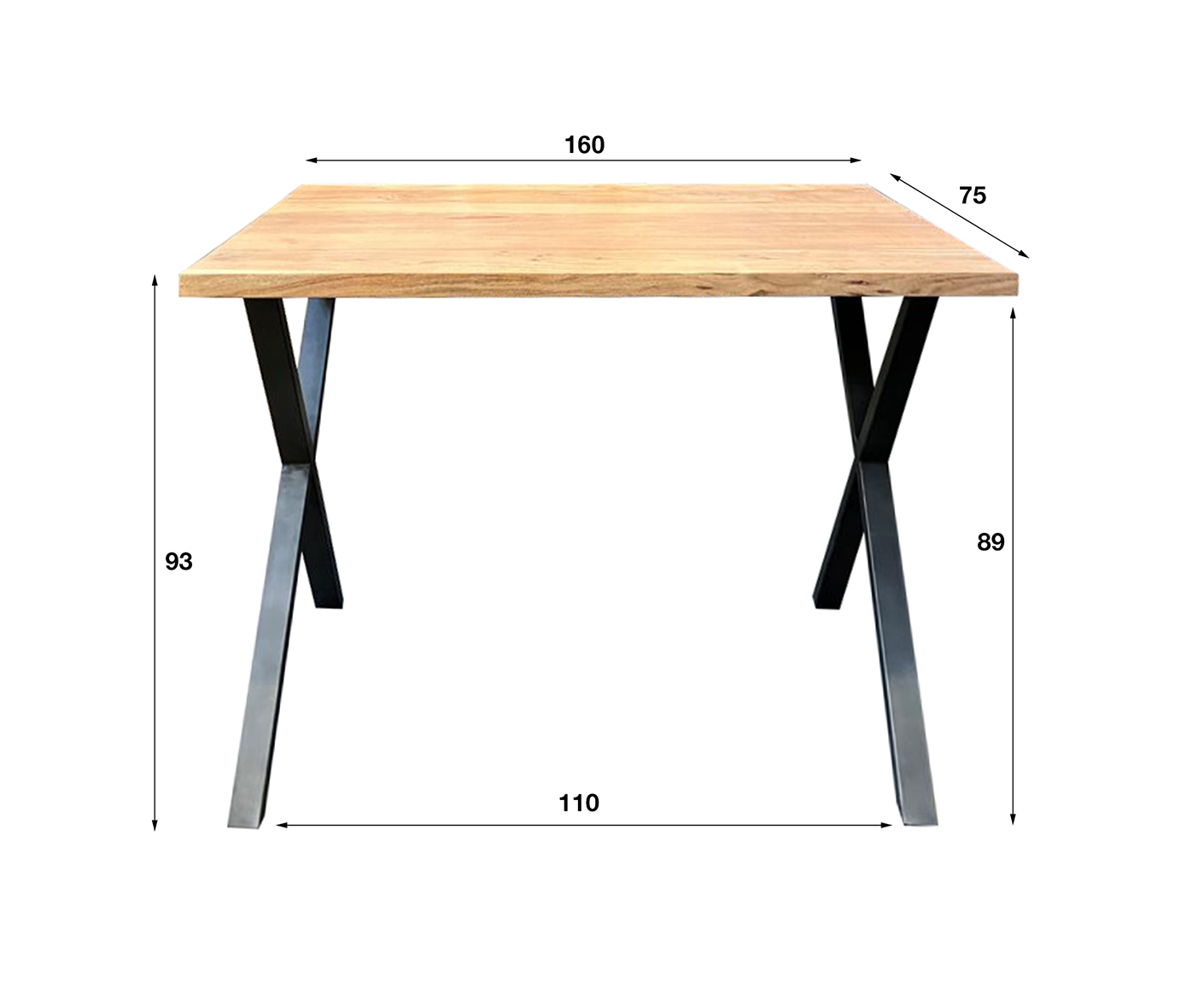 Bartisch 140 cm mit Kreuzfuß Massiv Akazie Natur