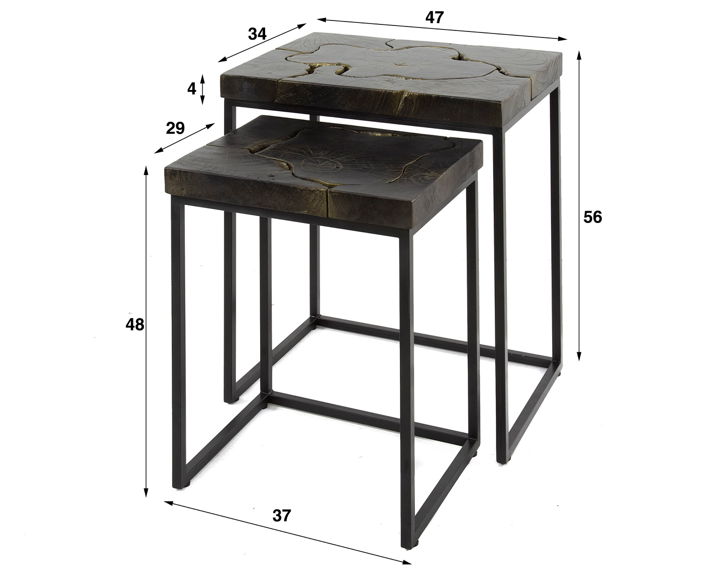 Black and Gold Beistelltisch 2er Set recyceltes Teak Massivholz