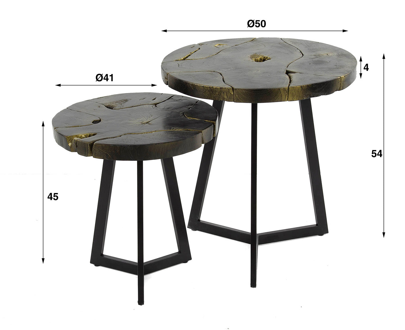 Black and Gold Couchtisch 2er Set recyceltes Teak Massivholz