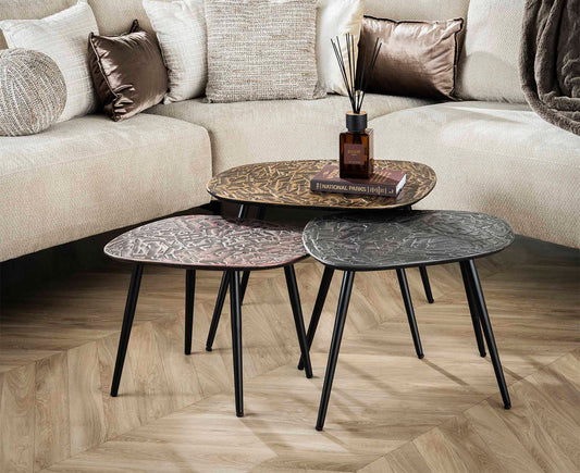 3er Set Couchtisch Patina Metal