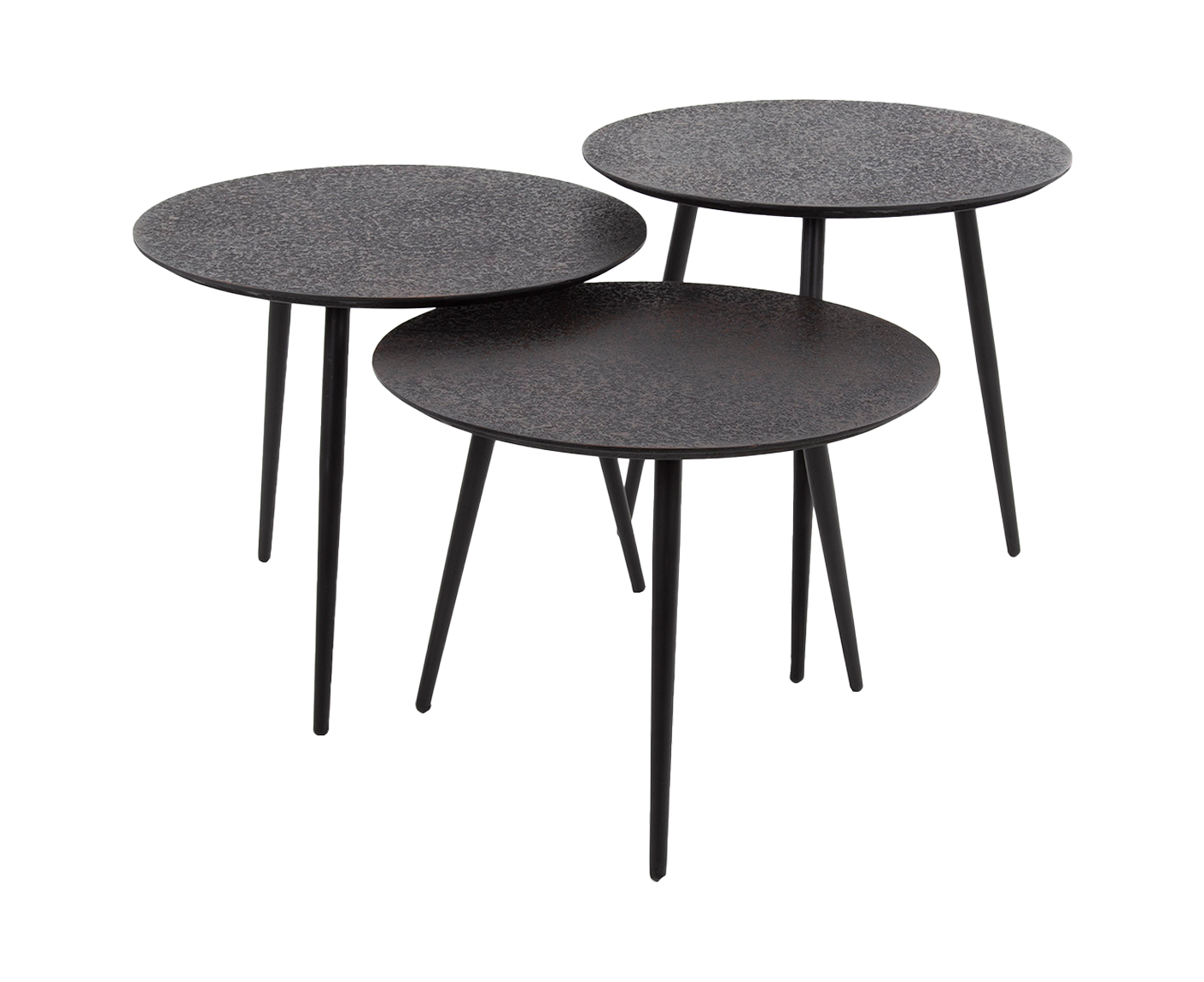 Couchtisch 3er Set, rund, Metallic Schwarz