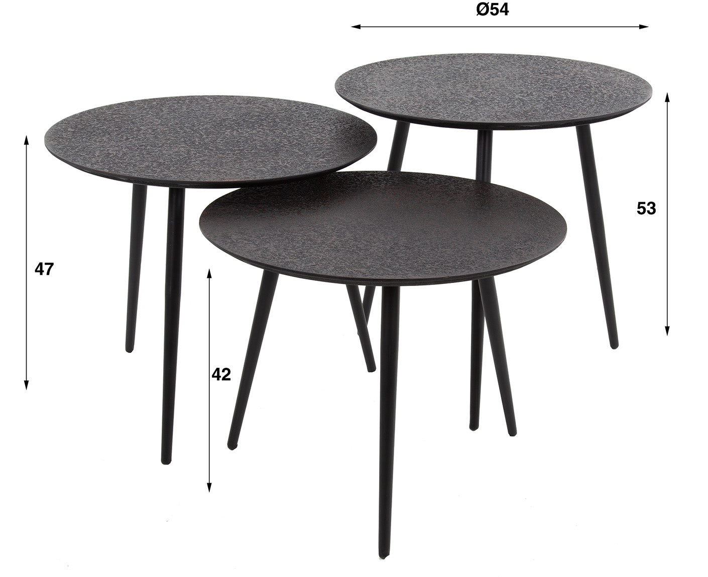 Couchtisch 3er Set, rund, Metallic Schwarz