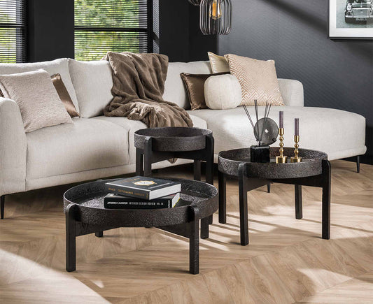 Couchtisch 3er Set, rund Ø 82/66/53 cm, Metallic Schwarz