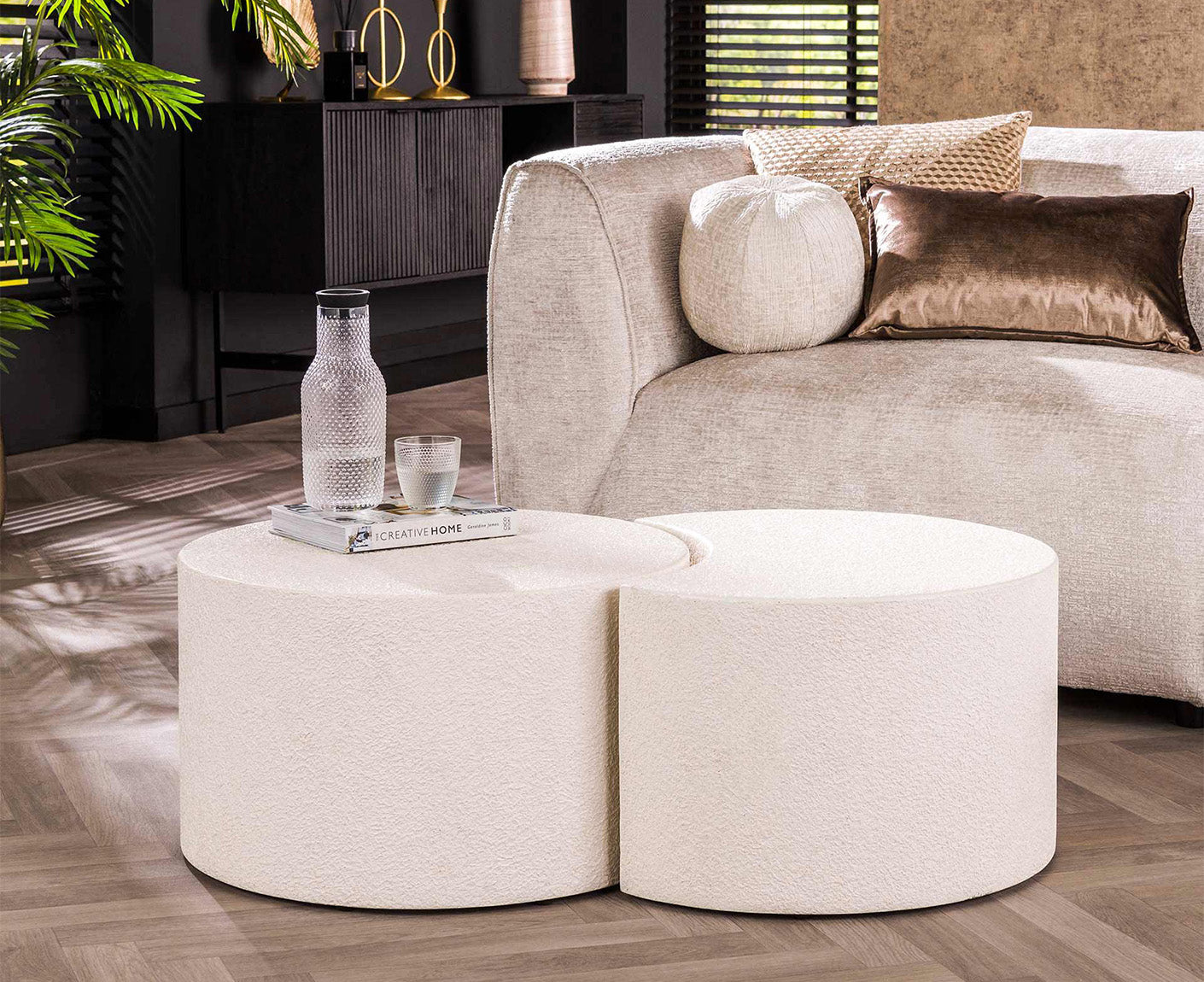 Couchtisch 2er Set Stone rund / Marmor Composite