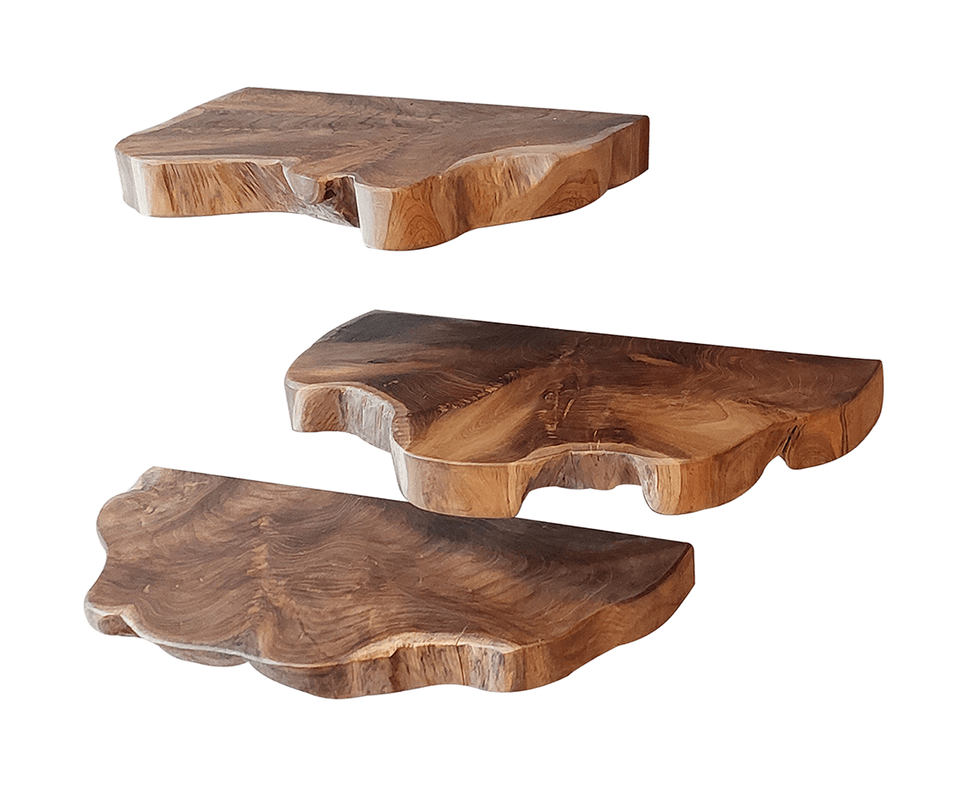 Natural Line Wandregal 3er Set Teak Massivholz Natur