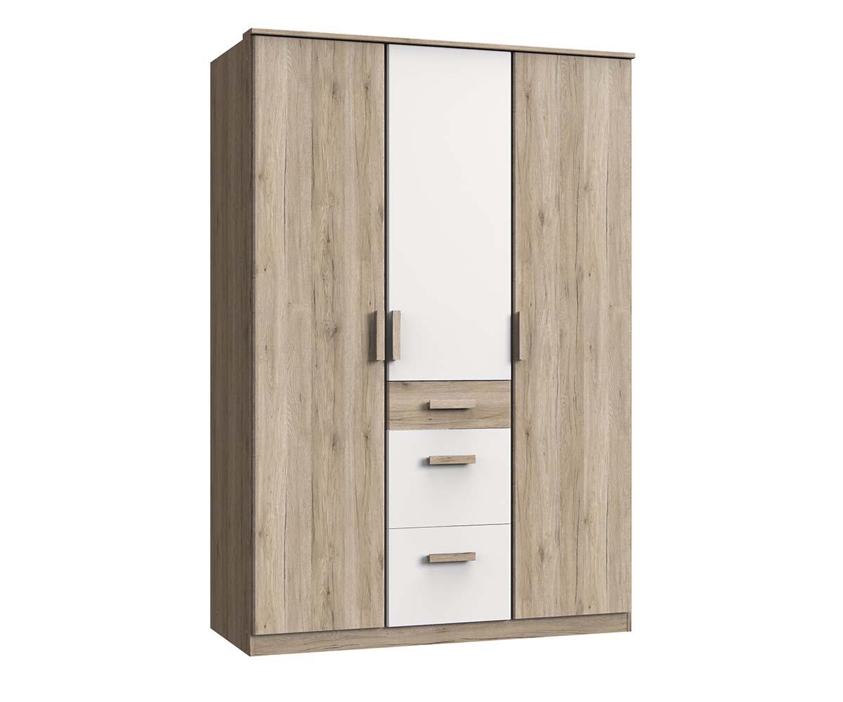 Cariba 3-türiger Kleiderschrank San Remo-Eiche / Weiß