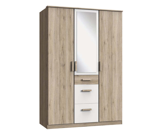 Cariba 3-türiger Kleiderschrank mit Spiegel San Remo-Eiche / Weiß