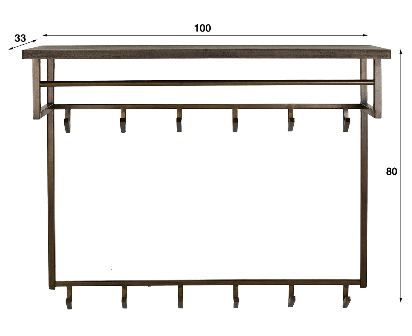 Ferro Garderobenpaneel mit 12 Haken & Hutablage Antik Bronze