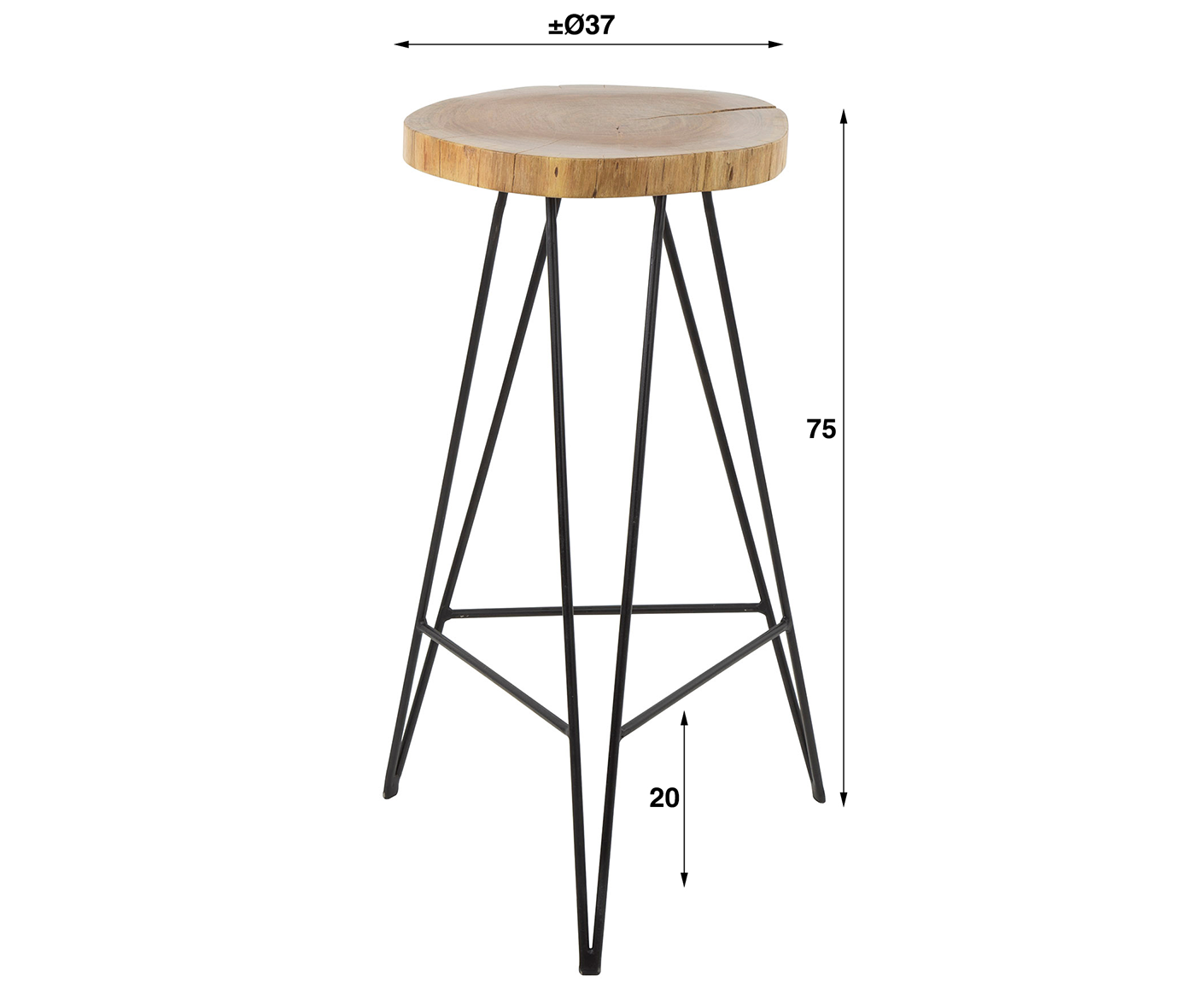 Stamm Barhocker 2er Set Akazie Massivholz Natur