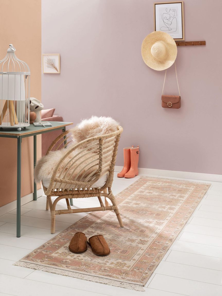 Läufer Folk 80x250 cm Beige / Rosa