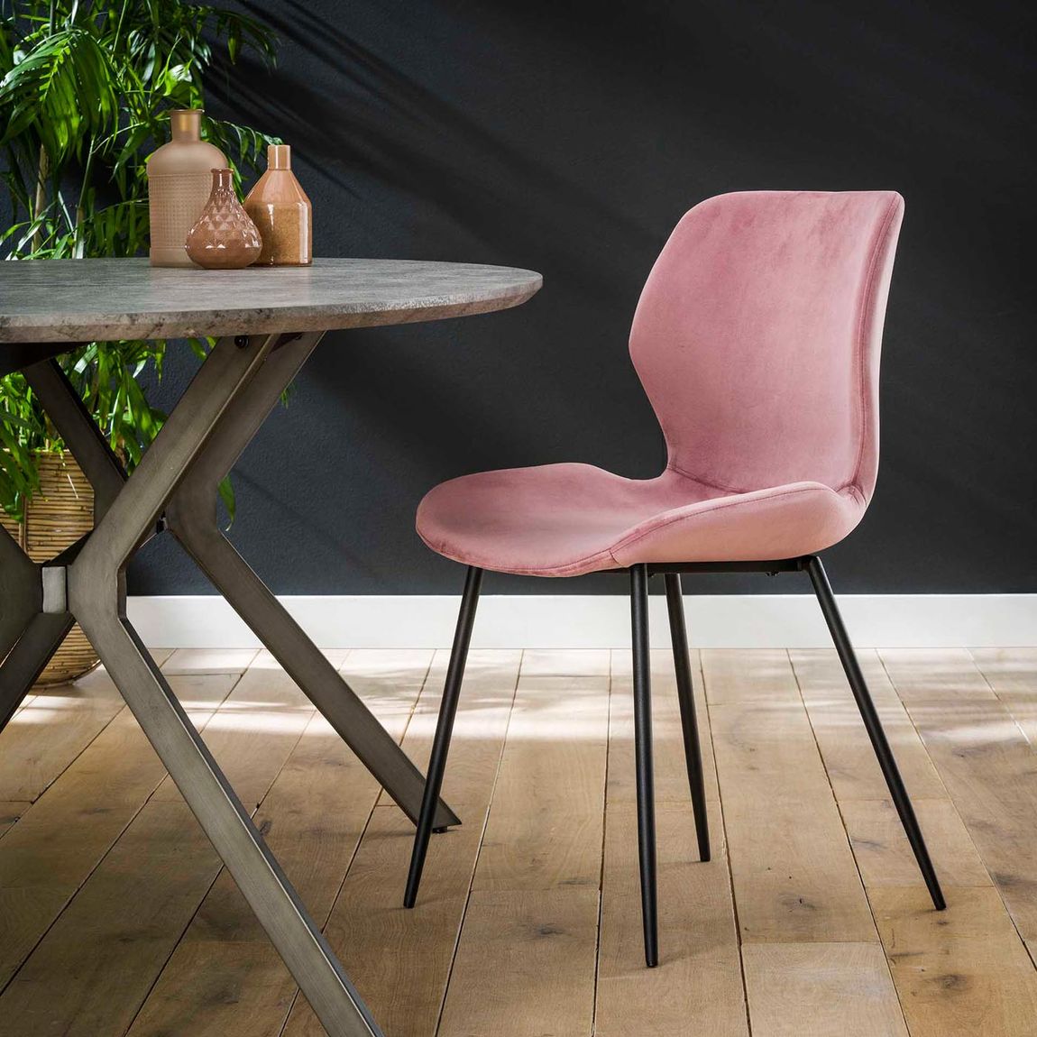 Esszimmerstuhl 4er-Set Samt Rosa / Schwarz