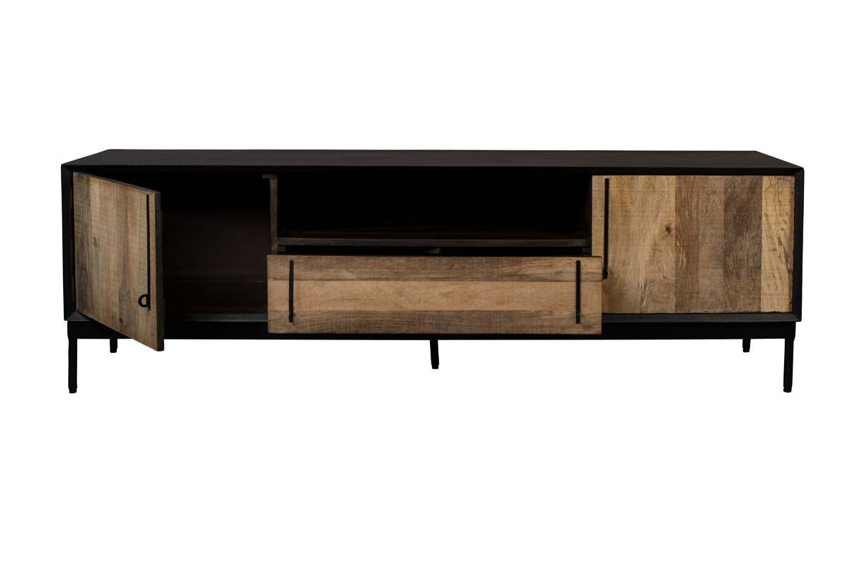 Nairobi Sideboard  Akazienholz massiv Hellbraun / Schwarz - Voelpe