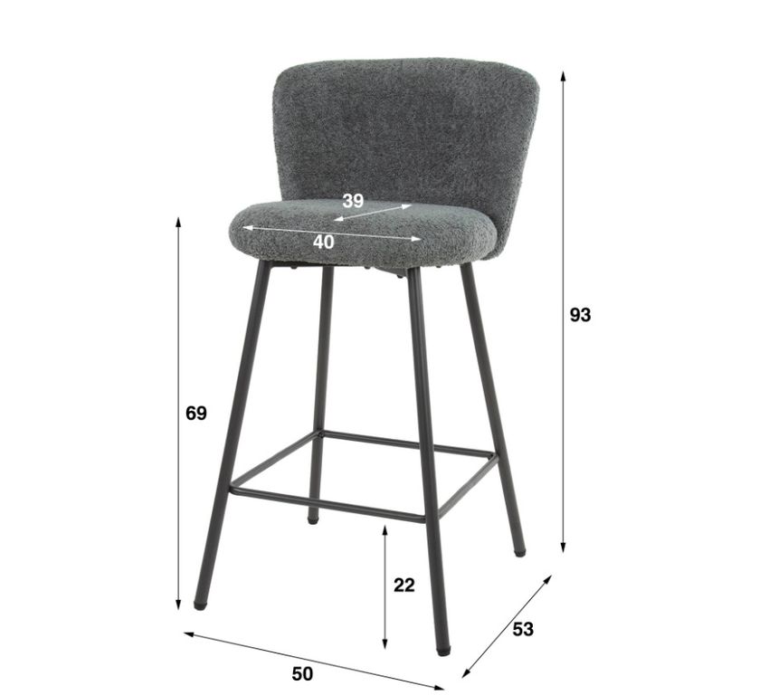 Esszimmer Barhocker Hochstuhl Boucle Weiß / Schwarz