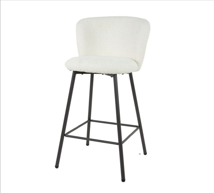 Esszimmer Barhocker Hochstuhl Boucle Weiß / Schwarz
