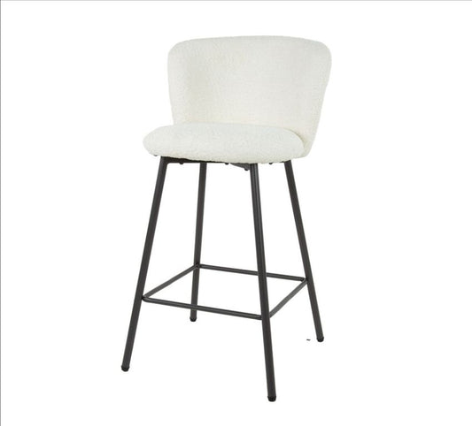 Esszimmer Barhocker Hochstuhl Boucle Weiß / Schwarz
