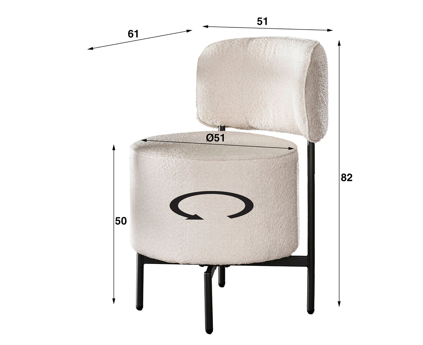 Cocktail Bouclé Esszimmerstuhl 2er Set, drehbar, Farbe wählbar