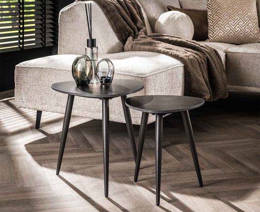 Beistelltisch 2er Set dreieckig Keramik Natural Black