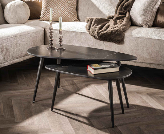 Couchtisch 2er Set Nierenform Keramik Natural Black