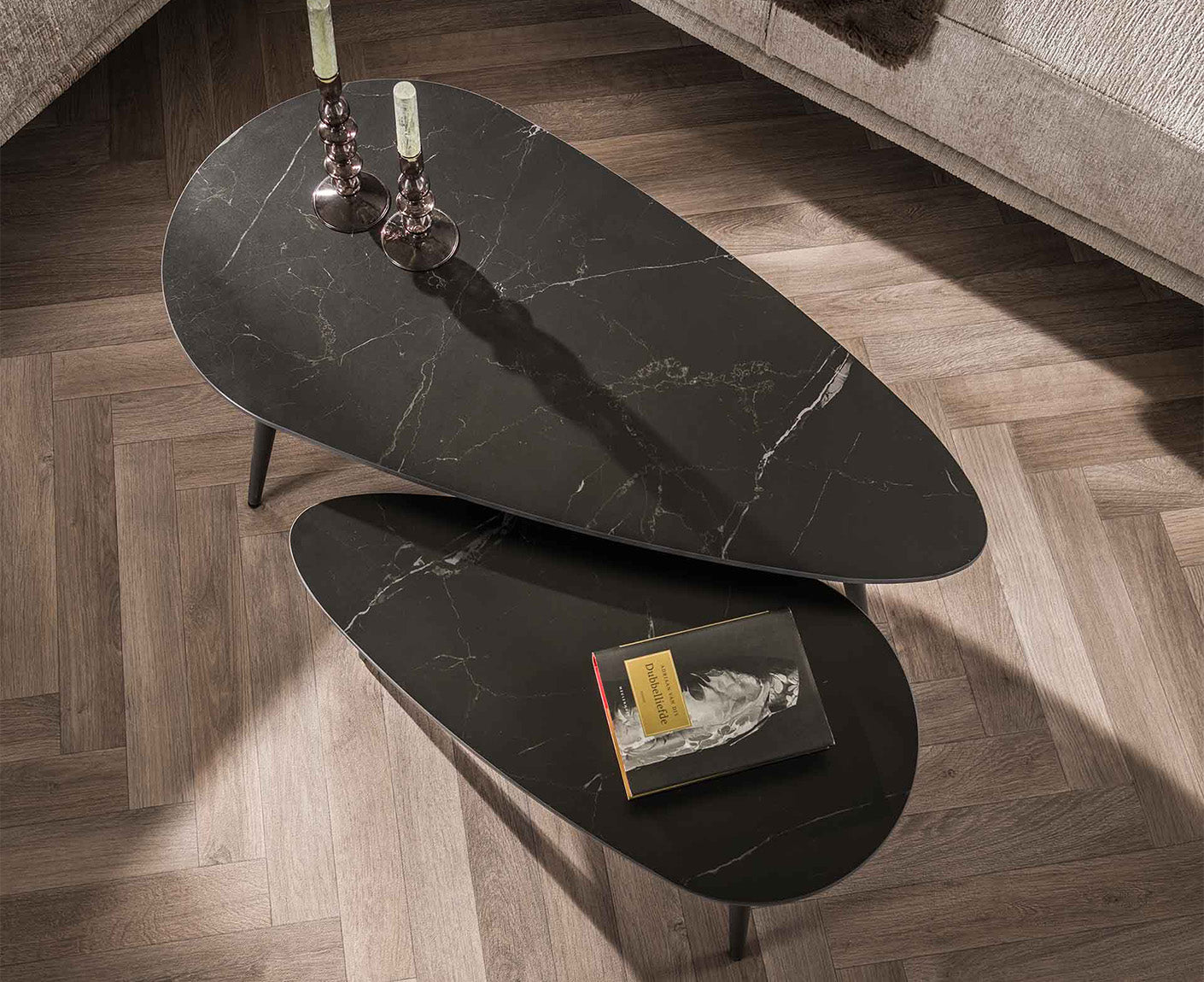 Couchtisch 2er Set Nierenform Keramik Natural Black