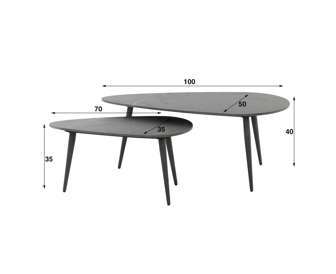 Couchtisch 2er Set Nierenform Keramik Natural Black