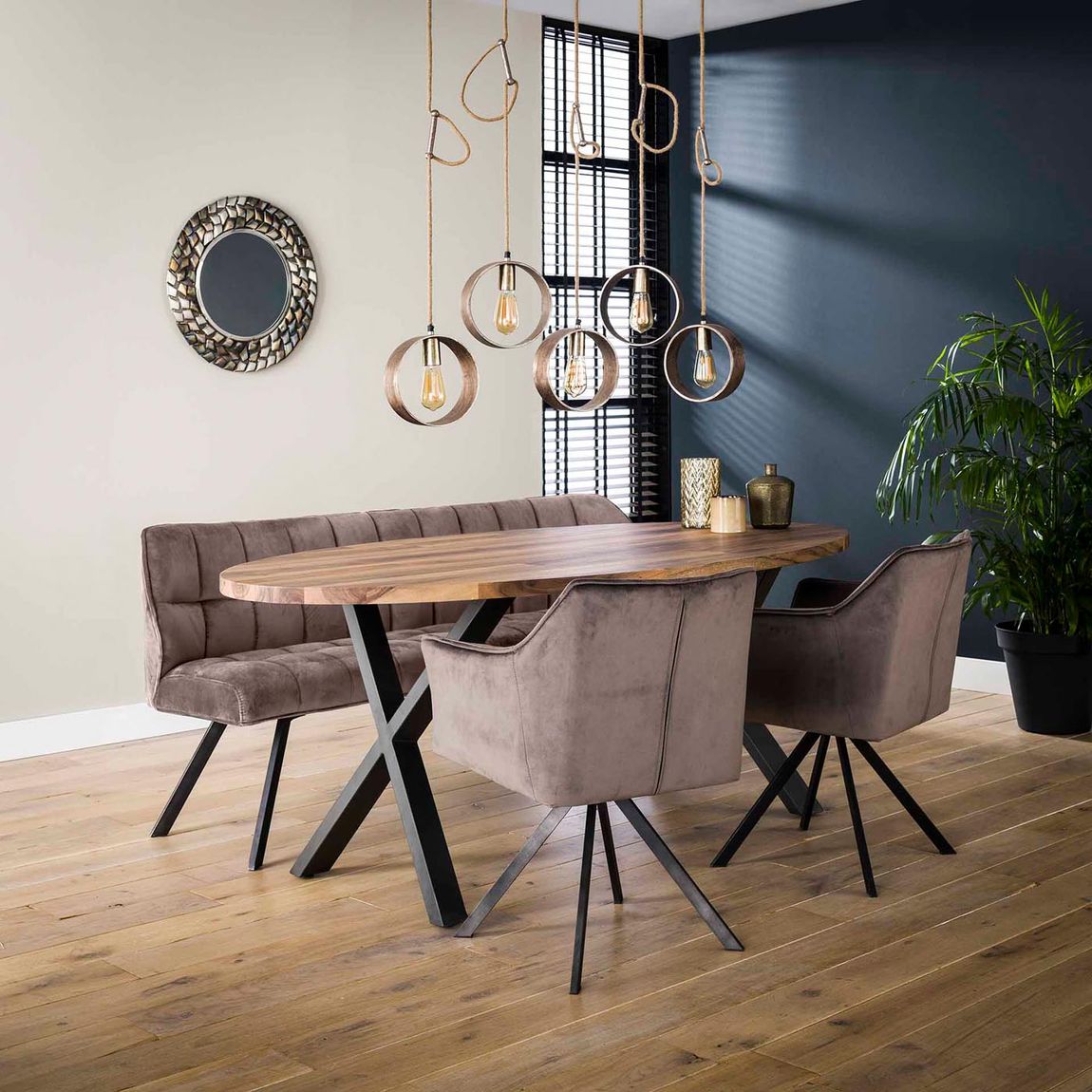 Esszimmer Sitzbank 190 cm Samt Beige / Schwarz