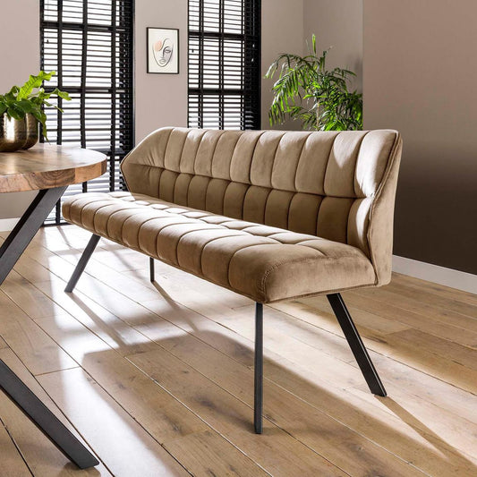 Esszimmer Sitzbank 190 cm Samt Beige / Schwarz
