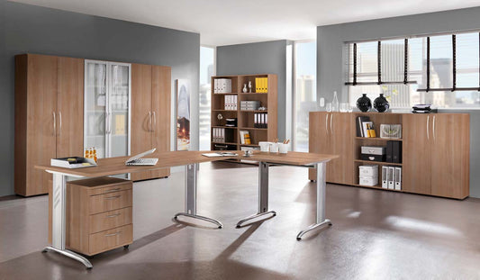 Bangor B-Serie Komplettbüro 13-teilig Nussbaum / Silber