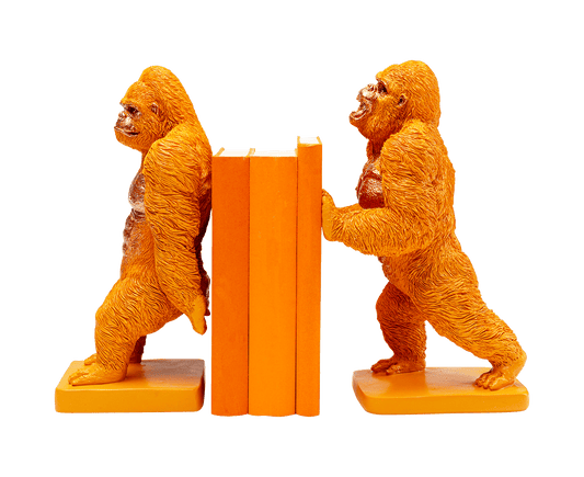 Buchstützen Gorilla 2er-Set, Orange / Gold
