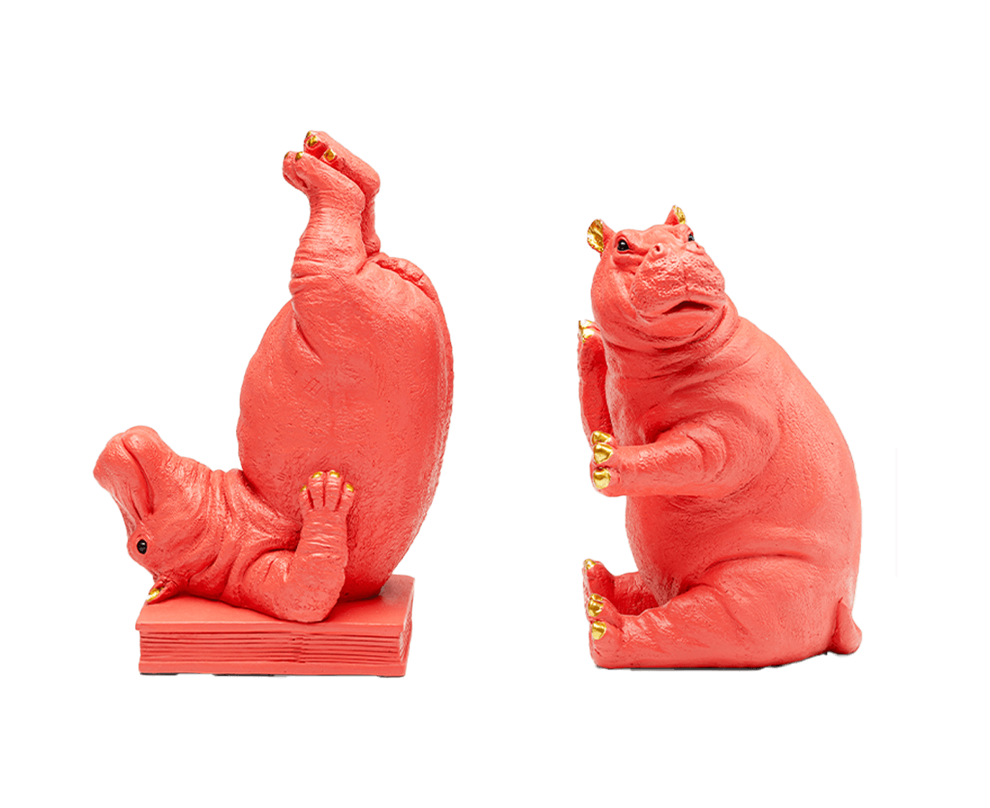 Buchstützen Hippo 2er-Set, Pink / Gold