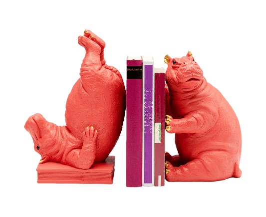 Buchstützen Hippo 2er-Set, Pink / Gold